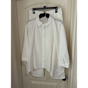 WYNNE LAYERS WOMENS PANTS BLOUSE SET WHITE EYELET SIZE LARGE